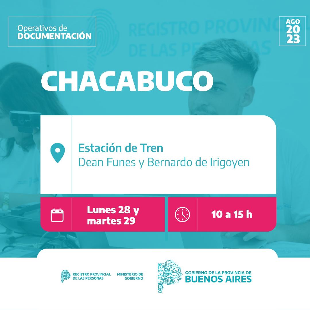 Lunes y Martes nuevo Operativo de Documentación en Chacabuco