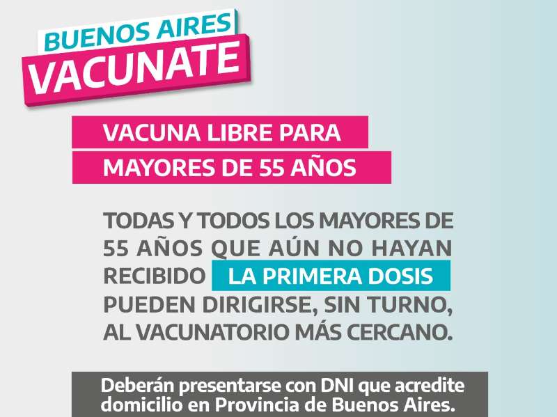 Chacabuco vacunate: vacuna libre para para mayores de 55 aÃ±os